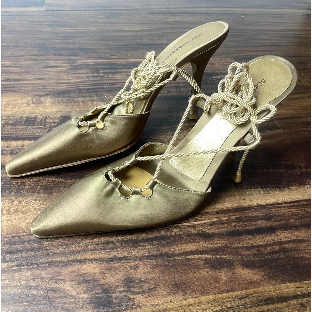 BCBGMaxAzria Gold Textile and Leather Lace Up Foot to Ankle Size 7.5 B